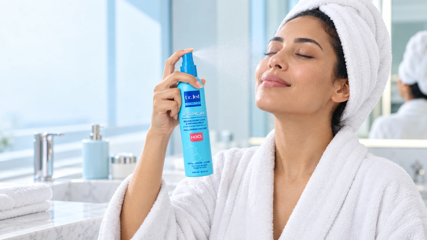 Routine visage avec la brume HOCL Dr. Jed