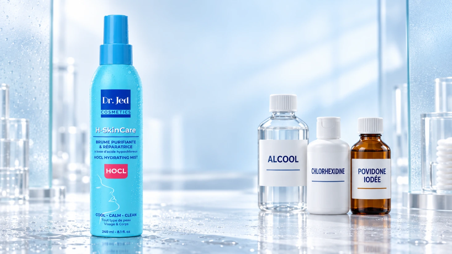 Brume HOCL Dr. Jed, alcool et antiseptiques : comparaison des produits